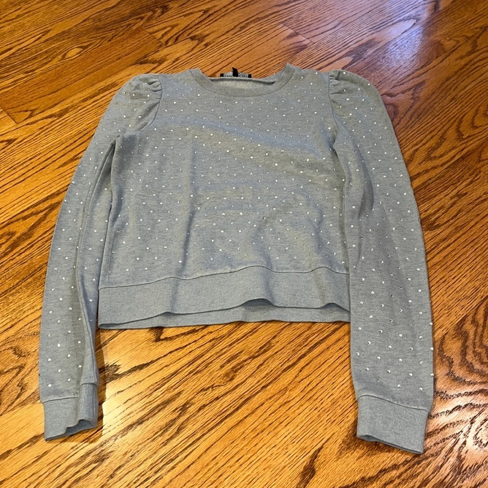 Generation Love Woman’s Grey Crewneck With Silver Gems Size XS